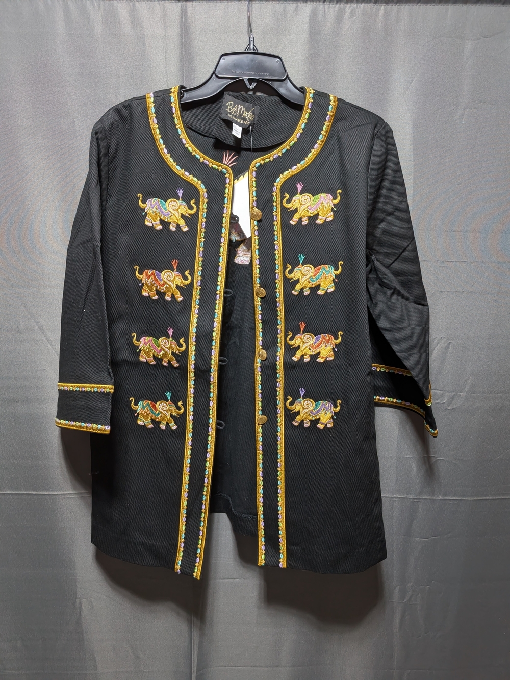 NWT Vtg Bob Mackie Wearable Art Elephant Embroidered Jacket Tunic Black Large